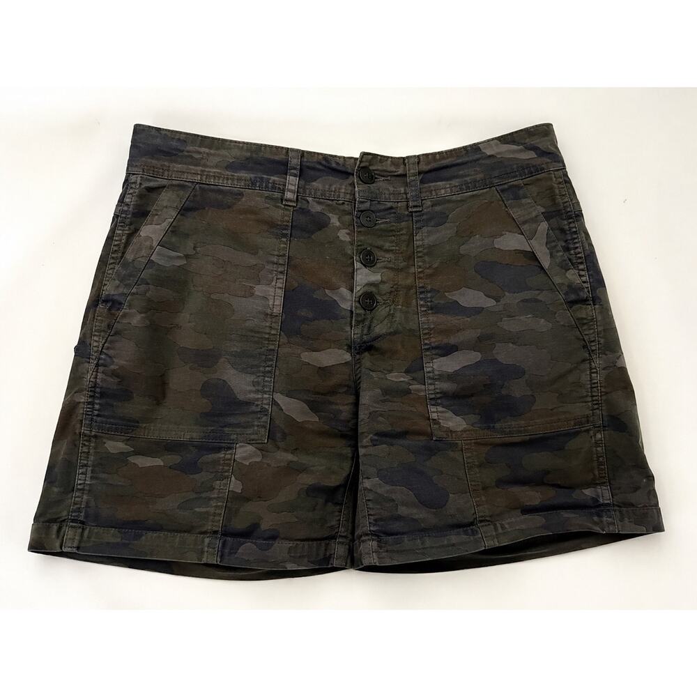 Anthropologie Wanderer Camo Utility Cargo Shorts Button Front Military Style- 27 - Picture 4 of 7
